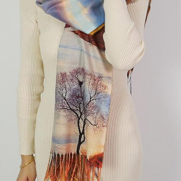 Fashion Painting Scarf for Women Long Shawl Large Warm Scarves Cashmere Feel Ret - Picture 3 of 5